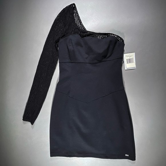 NWT Guess Off The Shoulder‎ Little Black Dress One Sleeve Juniors Size 7 - Picture 1 of 14